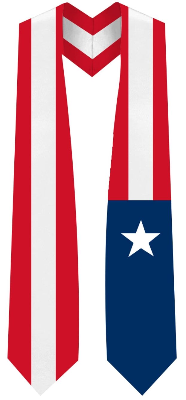4648 Puerto Rico Flag Graduation Stole - Fits All Body Types - Puerto Rican